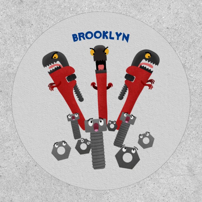 Funny wrench monster tools humour cartoon patch (Front)