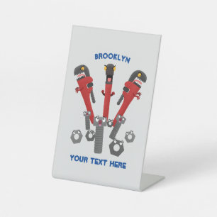 Funny wrench monster tools humour cartoon pedestal sign