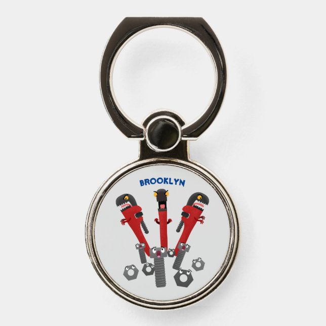 Funny wrench monster tools humour cartoon phone ring stand (Front)