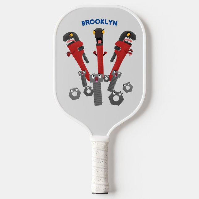 Funny wrench monster tools humour cartoon  pickleball paddle (Front)