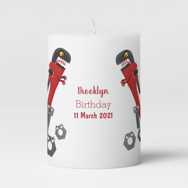 Funny wrench monster tools humour cartoon pillar candle (Front)