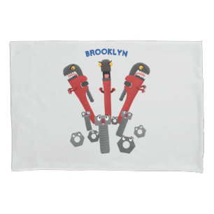 Funny wrench monster tools humour cartoon pillow case
