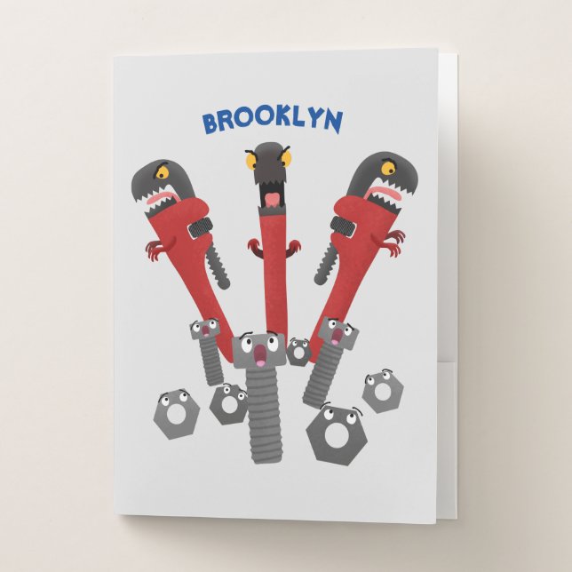 Funny wrench monster tools humour cartoon  pocket folder (Front)