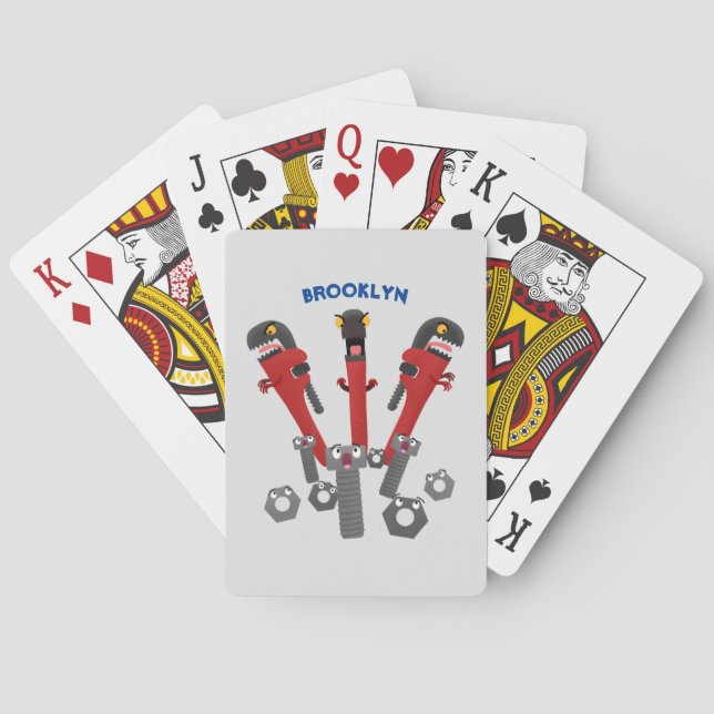 Funny wrench monster tools humour cartoon poker cards (Back)
