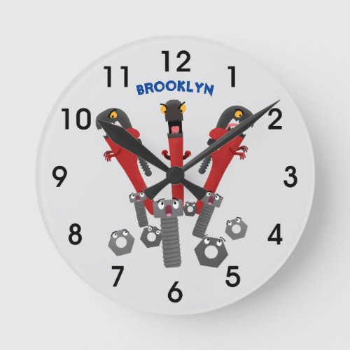 Funny wrench monster tools humour cartoon  round clock