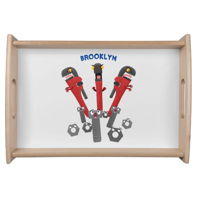 Funny wrench monster tools humour cartoon serving tray (Front)