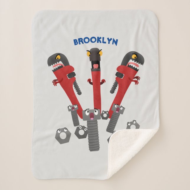 Funny wrench monster tools humour cartoon sherpa blanket (Front)