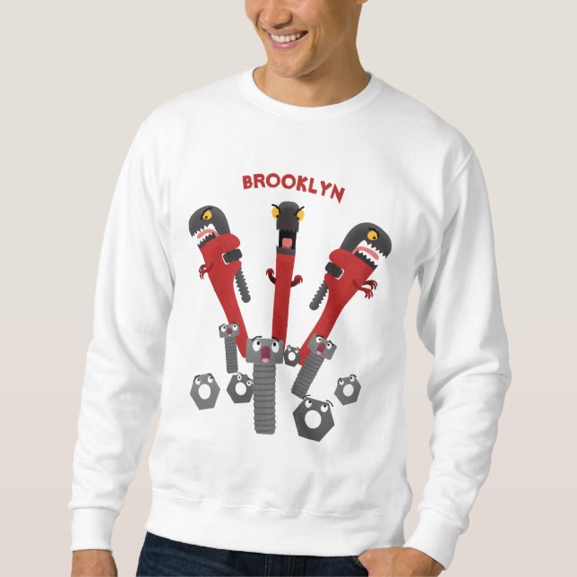 Funny wrench monster tools humour cartoon sweatshirt (Front)