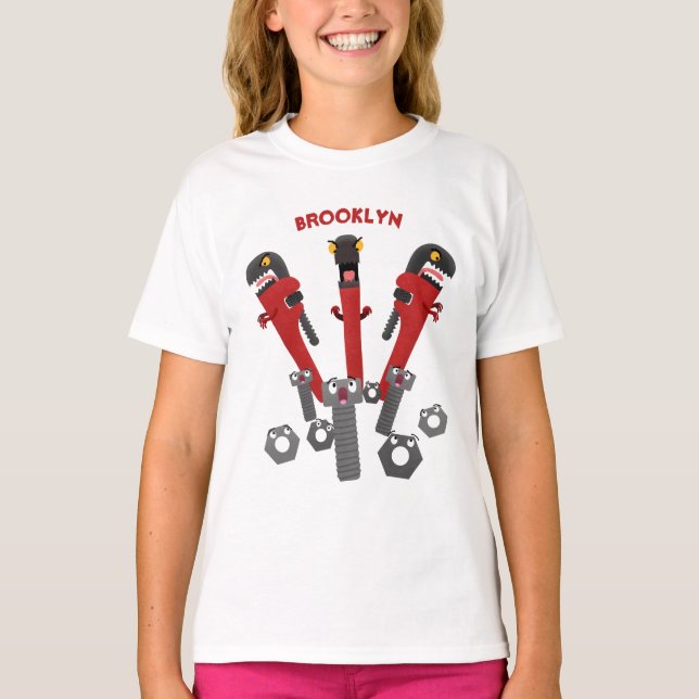 Funny wrench monster tools humour cartoon  T-Shirt (Front)