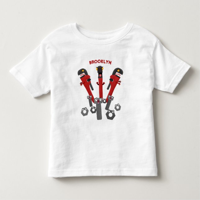 Funny wrench monster tools humour cartoon  toddler t-shirt (Front)