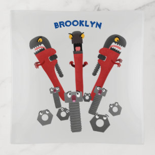 Funny wrench monster tools humour cartoon trinket tray