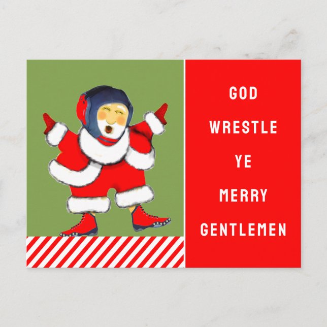 Funny Wrestling Christmas Holiday Postcard (Front)