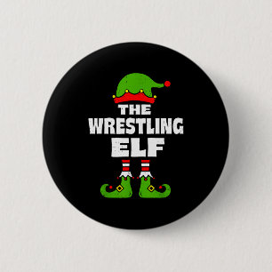 Funny Wrestling Elf Christmas Wrestler Mens Womens Button