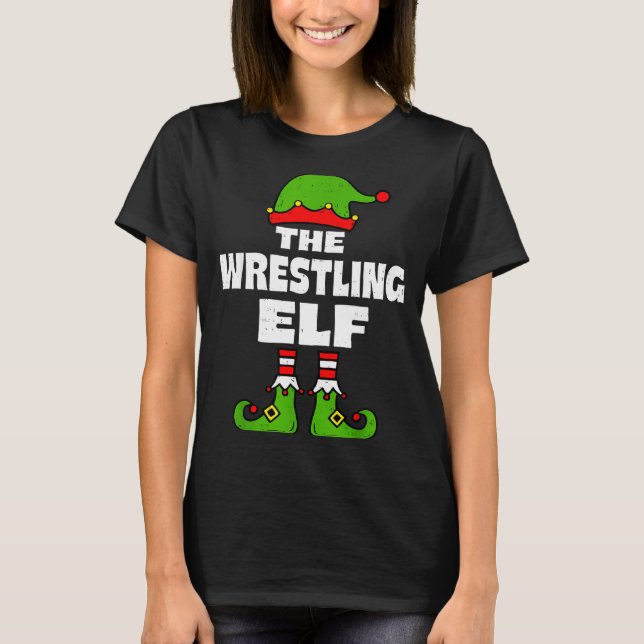 Funny Wrestling Elf Christmas Wrestler Mens Womens T-Shirt (Front)