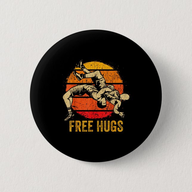 Funny Wrestling Hugs Wrestling Mom Men Boys Kids  Button (Front)