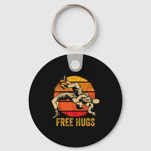 Funny Wrestling Hugs Wrestling Mom Men Boys Kids  Keychain (Front)