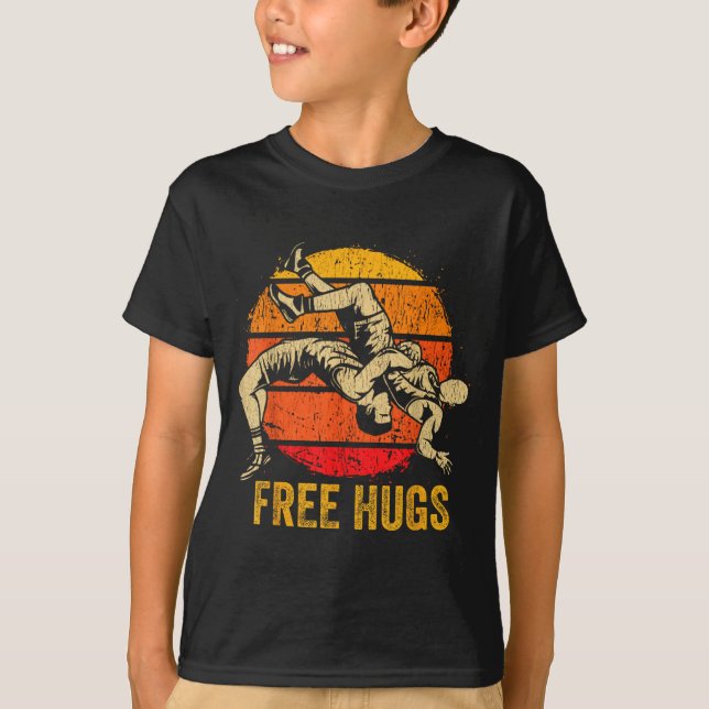 Funny Wrestling Hugs Wrestling Mom Men Boys Kids  T-Shirt (Front)