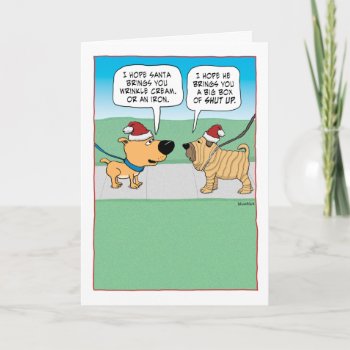 Funny Wrinkly Dog Christmas Holiday Card by chuckink at Zazzle