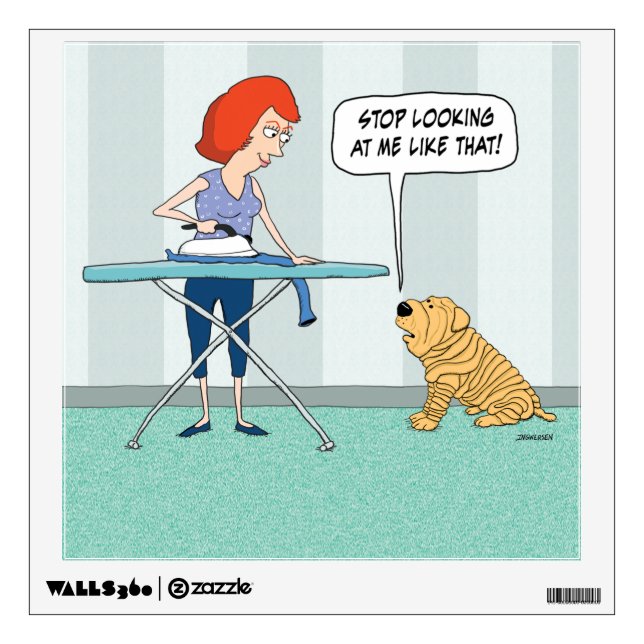 Funny Wrinkly Shar-Pei Dog Suspicious of Iron Wall Sticker (Front)