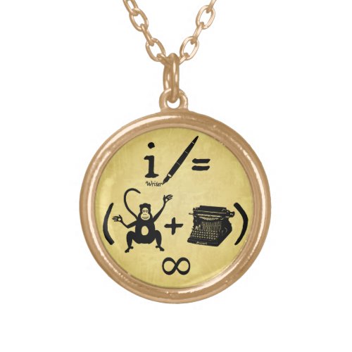 Funny Writer Monkey Typewriter Equation Gold Plated Necklace