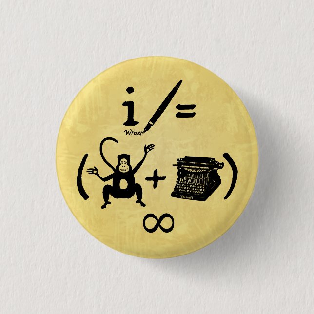Funny Writer Monkey Typewriter Equation Pinback Button (Front)