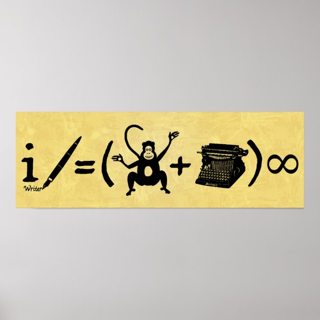 Funny Writer Monkey Typewriter Equation Poster (Front)