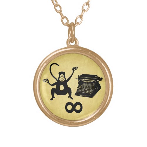 Funny Writer Monkey Typewriter Infinity Gold Plated Necklace
