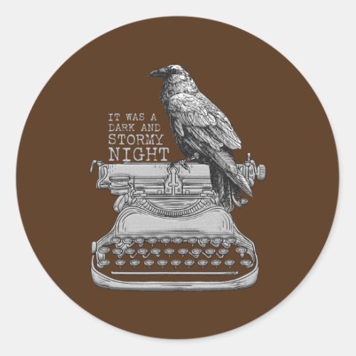 Funny Writer Typewriter Dark Stormy Night Book Classic Round Sticker
