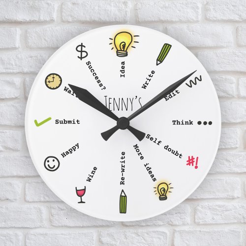 Funny writers block clock for budding writer