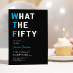 Funny WTF Adult 50th Birthday Party Invitation<br><div class="desc">Brighten up your milestone celebration with our unique 50th birthday party invitations! These invitees offer a witty 'what the fifty' phrase, set against a sleek black backdrop. With a contemporary text template that can easily be tailored to your preference, you can surely relay the details of your festivity in style!...</div>