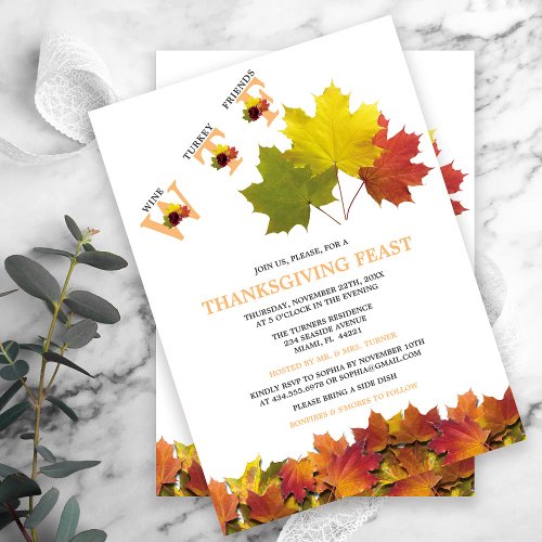 Funny WTF Fall Leaves Roses Thanksgiving Feast  Invitation