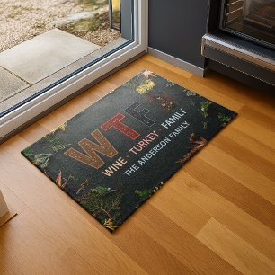 Funny WTF Wine Turkey Family Thanksgiving Doormat