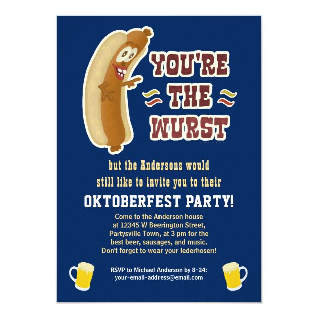 Funny Wurst Bratwurst Oktoberfest Humor With Beer Invitation