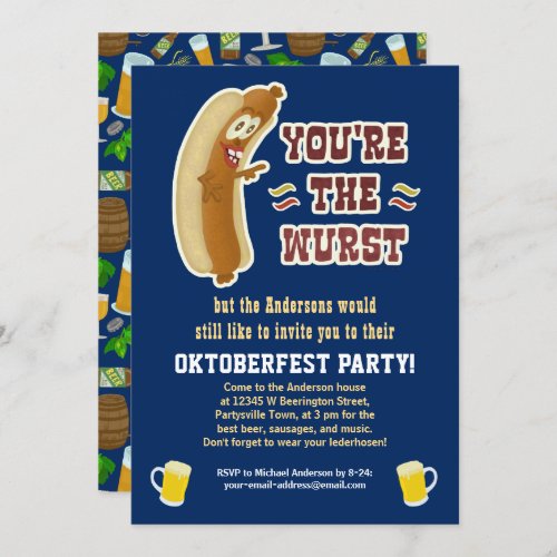 Funny Wurst Bratwurst Oktoberfest Humor with Beer Invitation