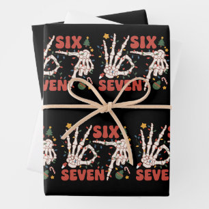 Funny Xmas 67 Skeleton Hand Six Seven Christmas Wrapping Paper Sheets