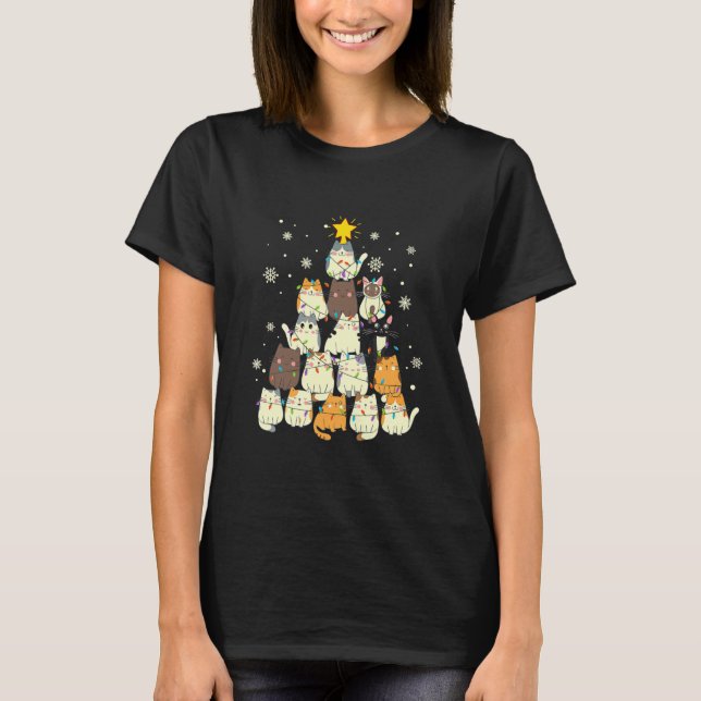 Funny Xmas Adult Christmas Cat Tree T-Shirt (Front)
