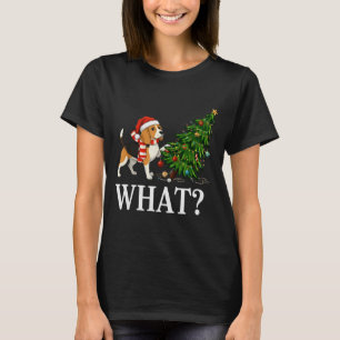Funny Xmas Beagle Pushing Christmas Tree Over Dog T-Shirt