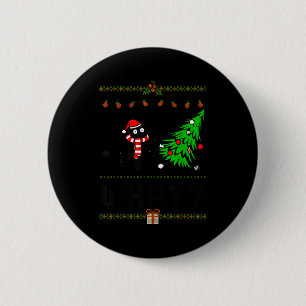 Funny Xmas Black Cat Pushing Christmas Tree Over C Button