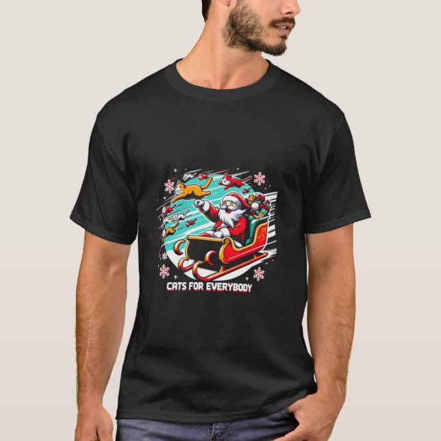 Funny Xmas Cats For Everybody Christmas Cat Santa  T-Shirt (Front)