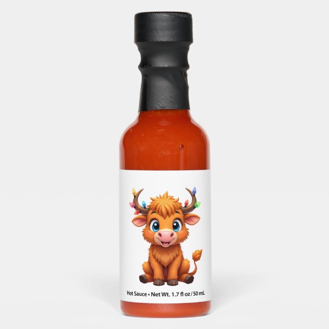 Funny Xmas Cow Lights Boys Girls Cute Highland Cow Hot Sauces (Front)