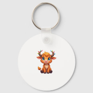 Funny Xmas Cow Lights Boys Girls Cute Highland Cow Keychain