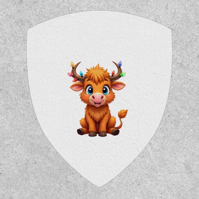 Funny Xmas Cow Lights Boys Girls Cute Highland Cow Patch (Front)