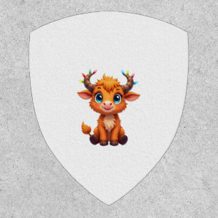 Funny Xmas Cow Lights Boys Girls Cute Highland Cow Patch