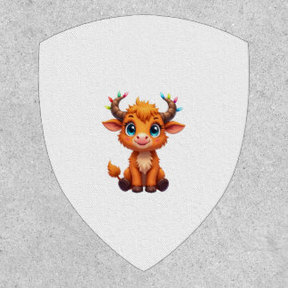 Funny Xmas Cow Lights Boys Girls Cute Highland Cow Patch
