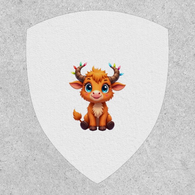 Funny Xmas Cow Lights Boys Girls Cute Highland Cow Patch (Front)
