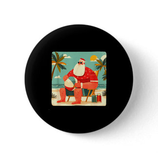 Funny Xmas Graphic With Beach Santa And Vacation B Button