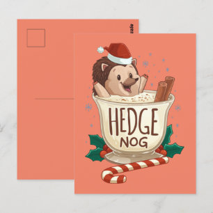 Funny Xmas Hedge Nog Hedgehog Eggnog Christmas Postcard