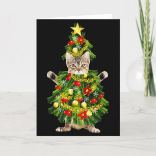 Funny Xmas Holiday Cat Christmas Tree For Cat Kitt Card