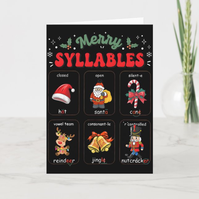 Funny Xmas Holiday Christmas Syllables Reading Tea Card (Front)