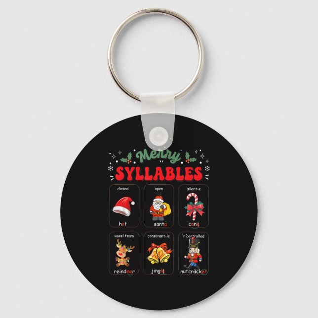 Funny Xmas Holiday Christmas Syllables Reading Tea Keychain (Front)